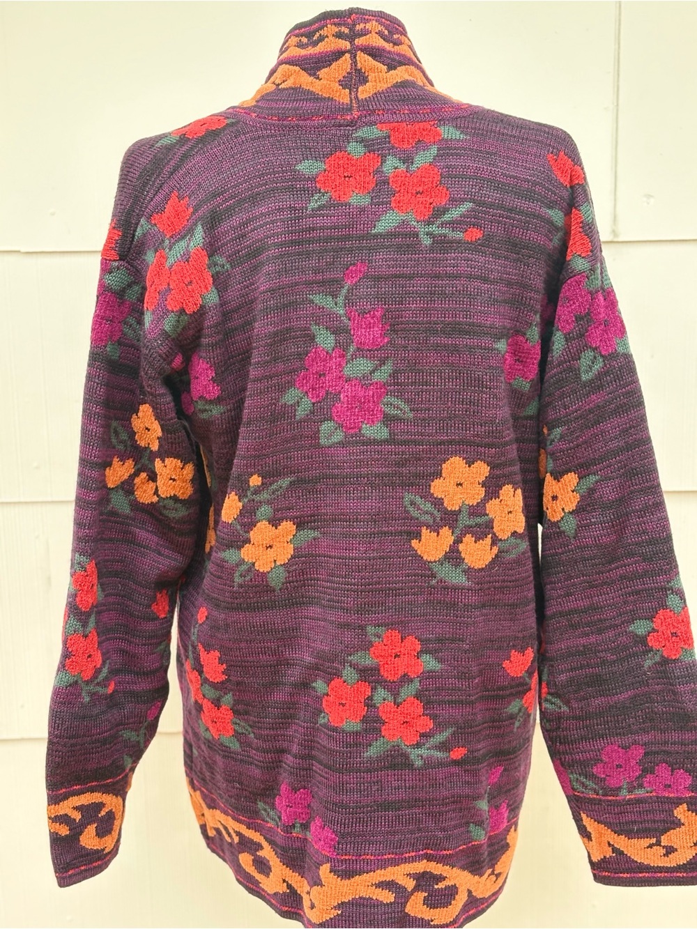 Vtg Carole Little cardigan sweater women’s L black floral knit 80/90s BoHo artsy - Picture 4 of 10
